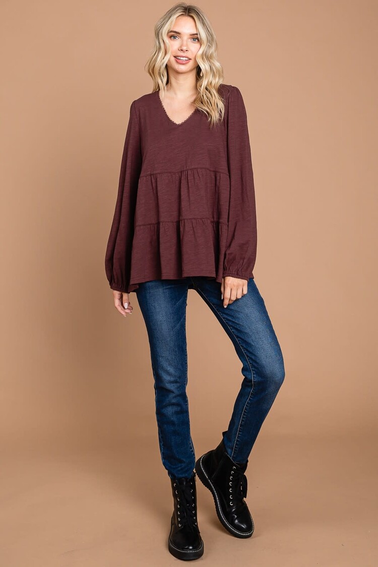 Fashion Go Washed Cotton Slub Tiered Top