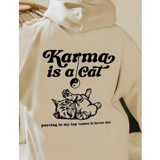 Karma Cat Hoodie Beige S
