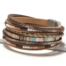 Multi layered PU Leather Bracelet- Brown