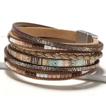 Multi layered PU Leather Bracelet- Brown