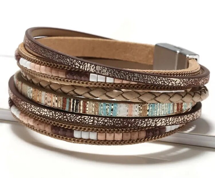 Multi layered PU Leather Bracelet- Brown