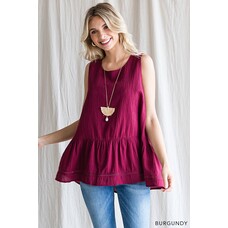 Fashion Go Cotton Crinkle Ladder Trim Detailed Baby Doll Top