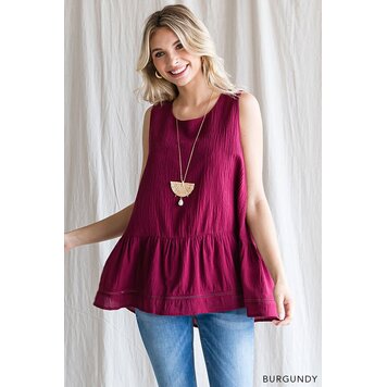 Fashion Go Cotton Crinkle Ladder Trim Detailed Baby Doll Top