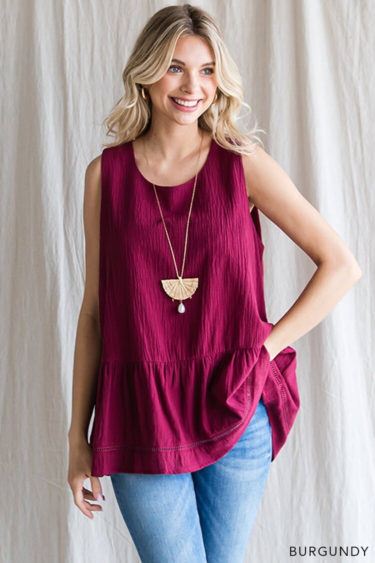 Fashion Go Cotton Crinkle Ladder Trim Detailed Baby Doll Top