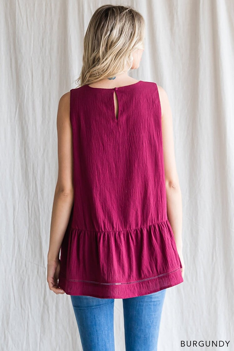 Fashion Go Cotton Crinkle Ladder Trim Detailed Baby Doll Top