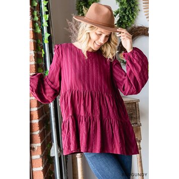 Cotton Jacquard Stripe Tiered Top