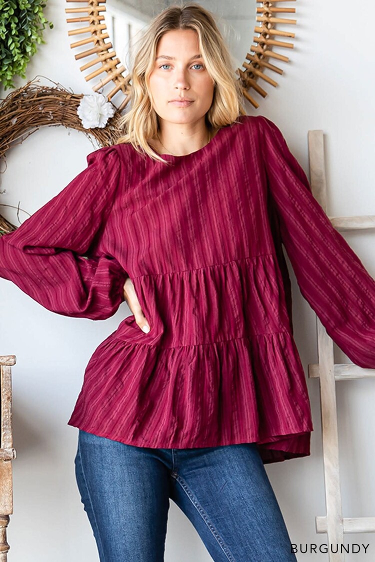 Cotton Jacquard Stripe Tiered Top
