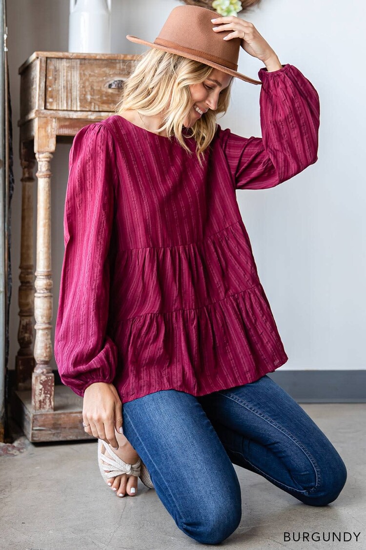 Cotton Jacquard Stripe Tiered Top