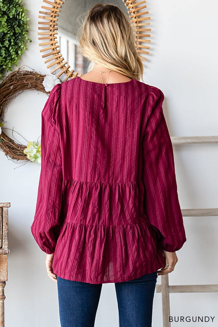 Cotton Jacquard Stripe Tiered Top