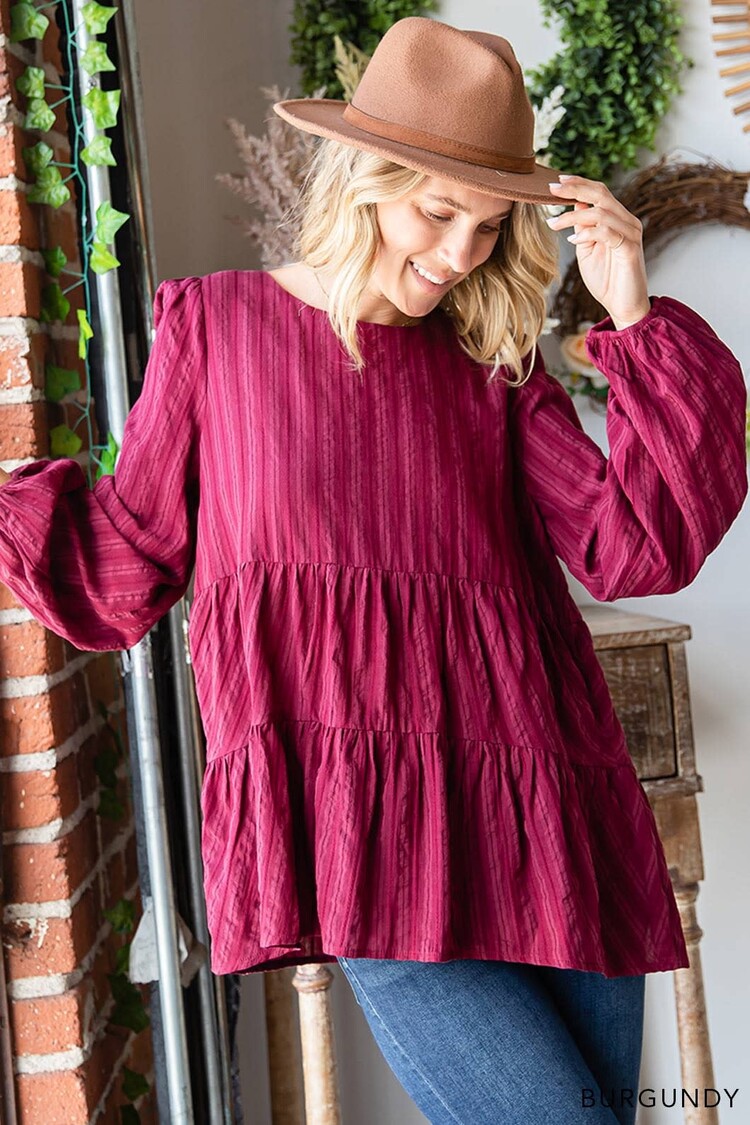 Cotton Jacquard Stripe Tiered Top