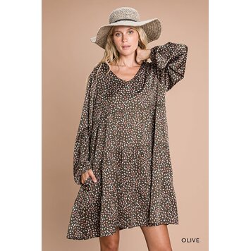 Fashion Go Soft Floral Printed Tiered Long Sleeve Dress