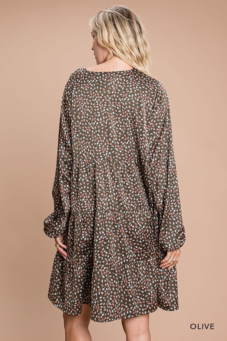Fashion Go Soft Floral Printed Tiered Long Sleeve Dress