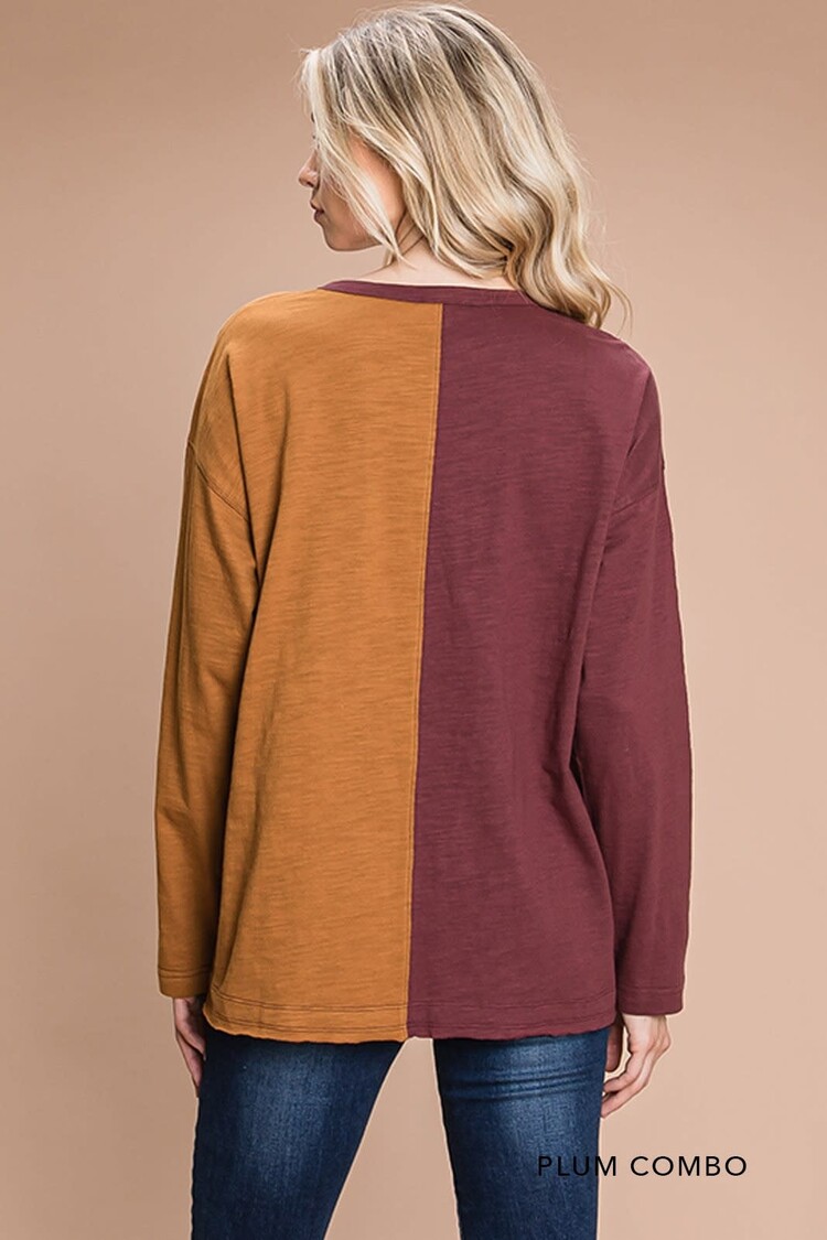 Fashion Go Washed Heavy Cotton Slub Half And Half Printed Top