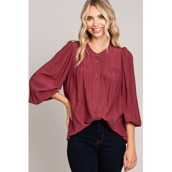 Fashion Go Blended Lace Trim Detailed Button Down Top