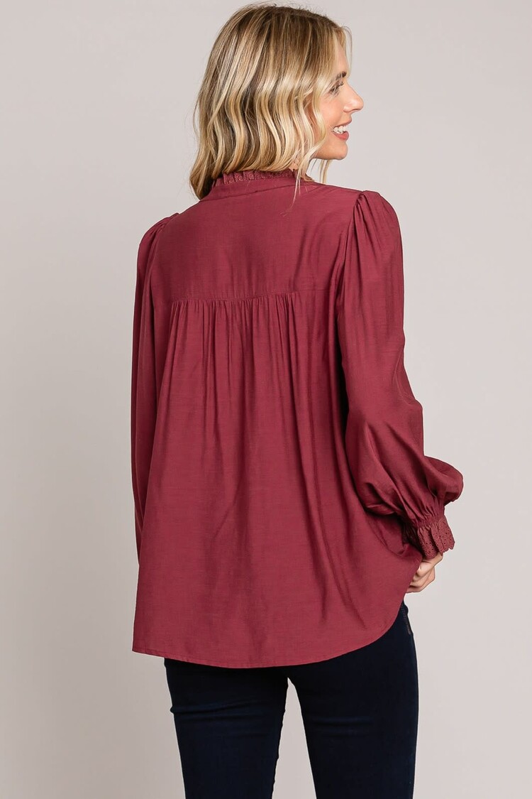 Fashion Go Blended Lace Trim Detailed Button Down Top