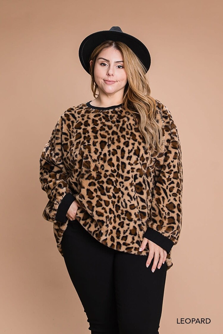 Fashion Go Animal Print Faux Fur Sweater Top