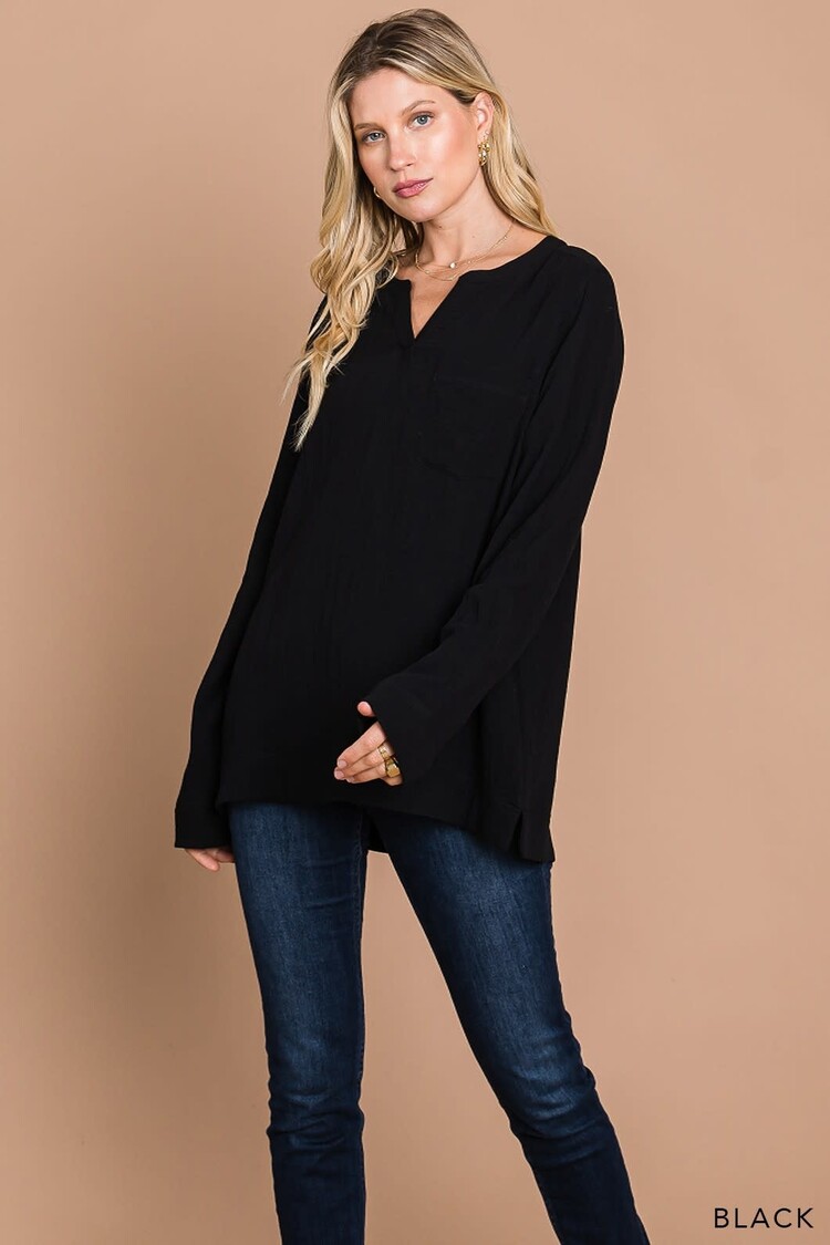 Fashion Go Cotton Gauze Pullover Long SleeveTop