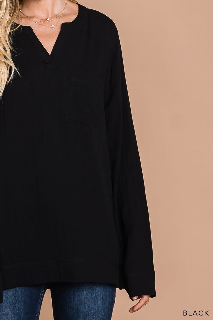 Fashion Go Cotton Gauze Pullover Long Sleeve Top