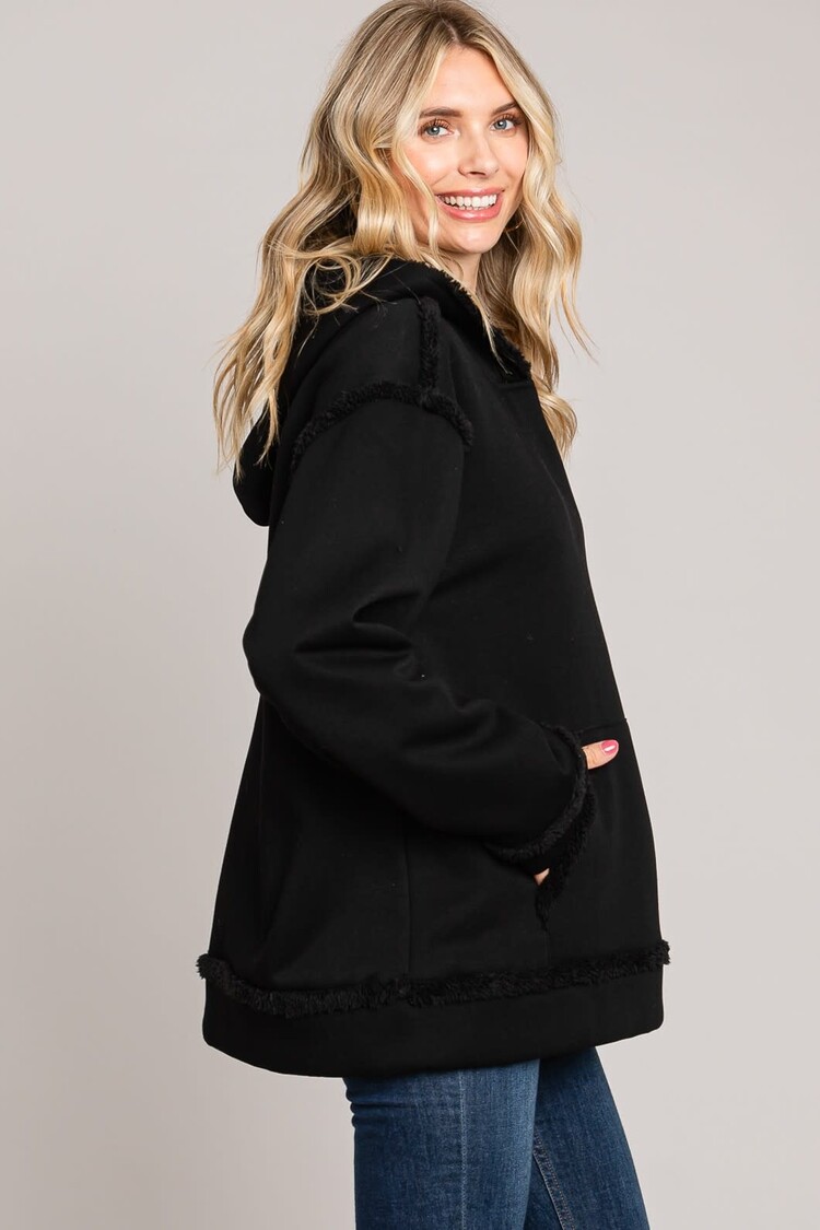 Fashion Go Faux Fur Linned Hood Pullover Top