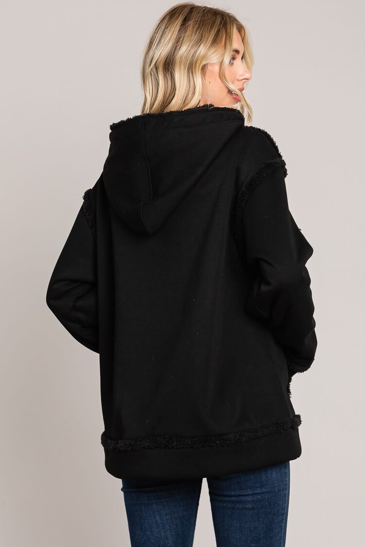 Fashion Go Faux Fur Linned Hood Pullover Top