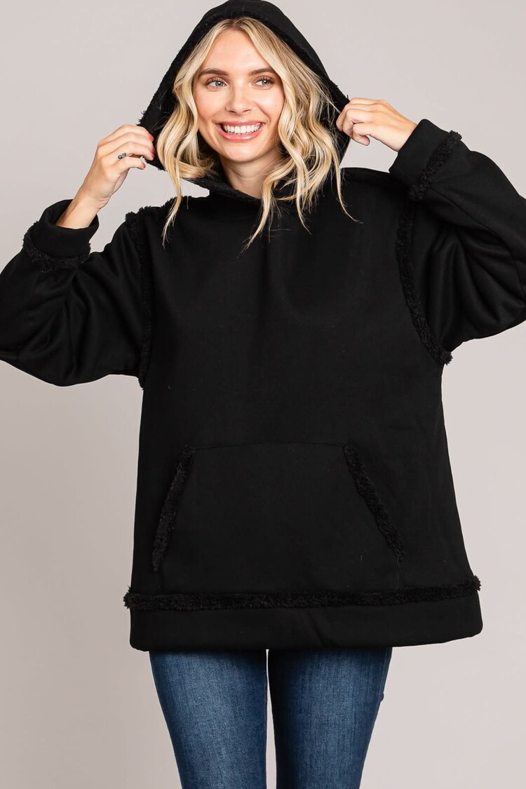 Fashion Go Faux Fur Linned Hood Pullover Top