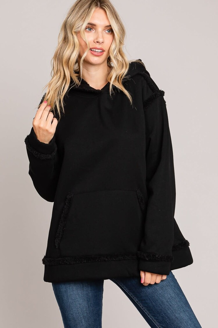 Faux Fur Linned Hood Pullover Top