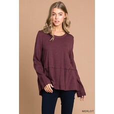 Fashion Go Washed Cotton Slub Deep U-neck Casual Top