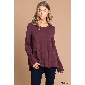 Fashion Go Washed Cotton Slub Deep Casual Top