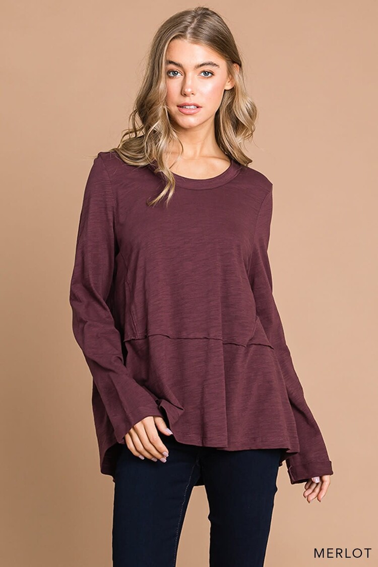 Fashion Go Washed Cotton Slub Deep Casual Top