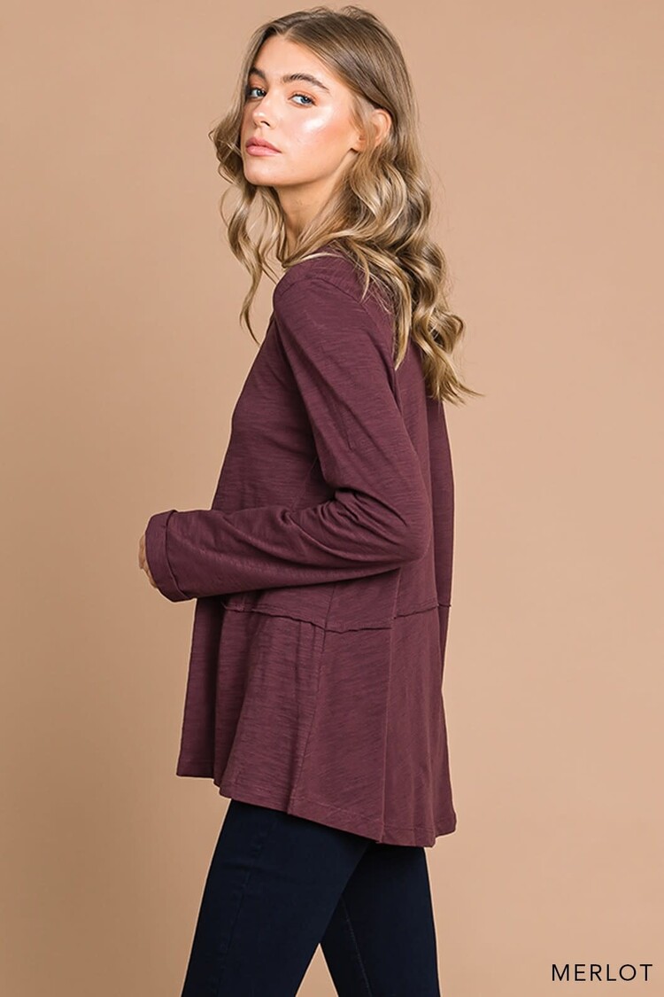 Fashion Go Washed Cotton Slub Deep U-neck Casual Top