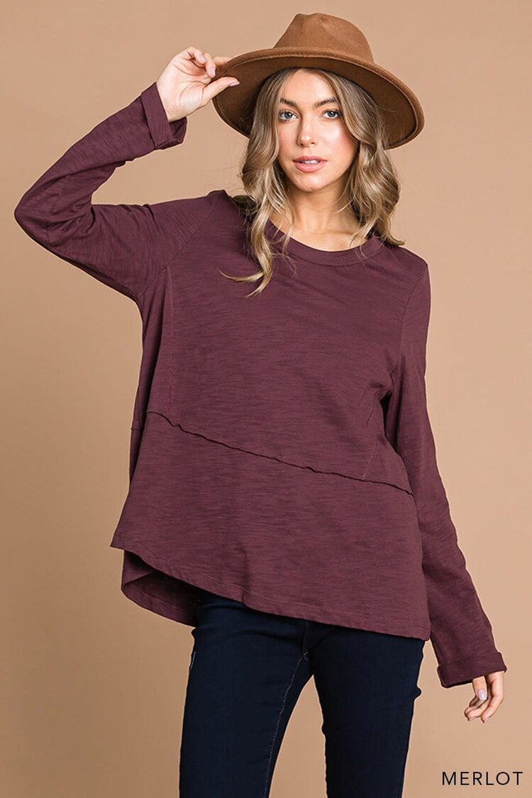 Fashion Go Washed Cotton Slub Deep Casual Top