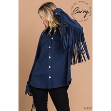 Fashion Go Warm Brushed Terry Fringe Detailed Shirts