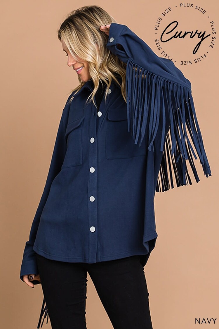 Fashion Go Warm Brushed Terry Fringe Detailed Shirts