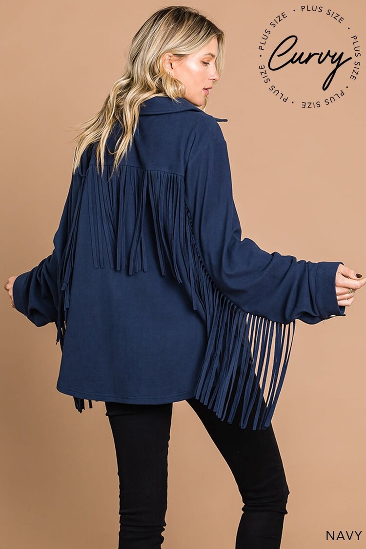 Fashion Go Warm Brushed Terry Fringe Detailed Shirts