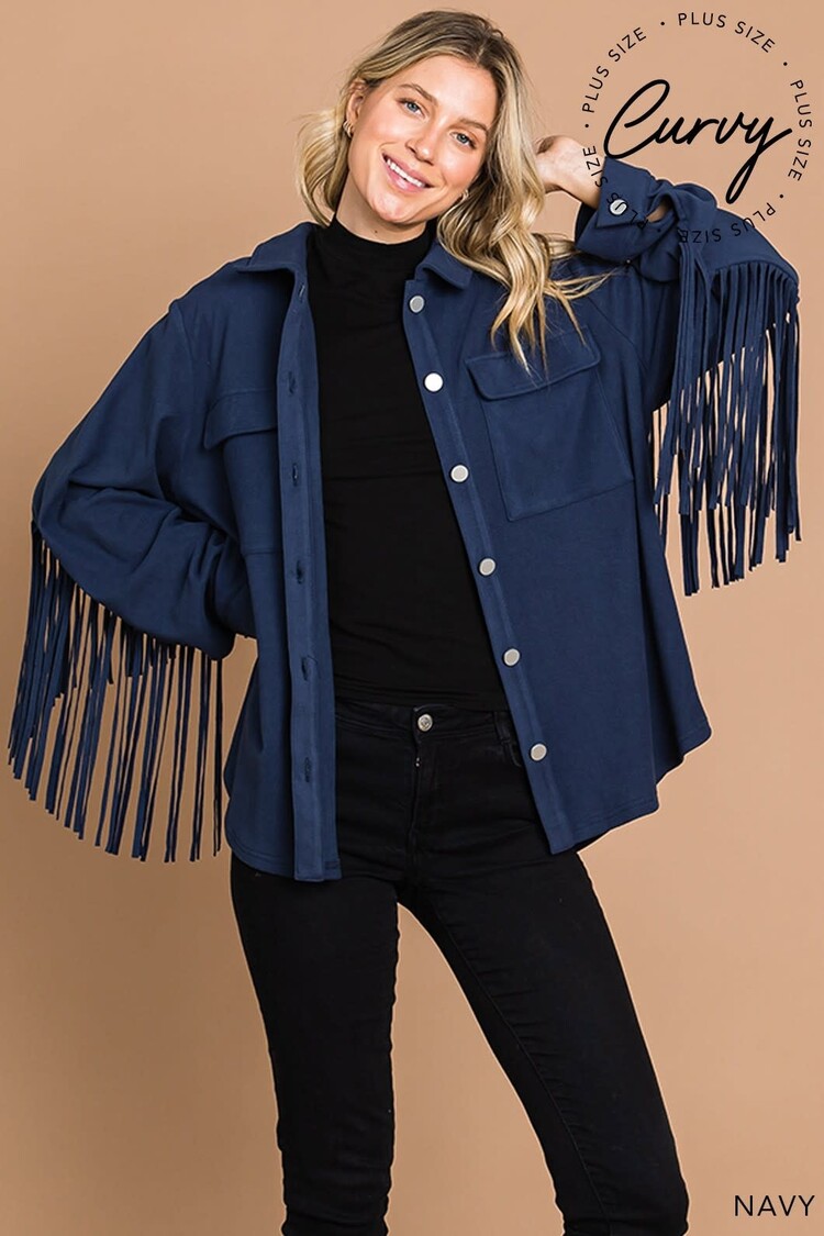 Fashion Go Warm Brushed Terry Fringe Detailed Shirts