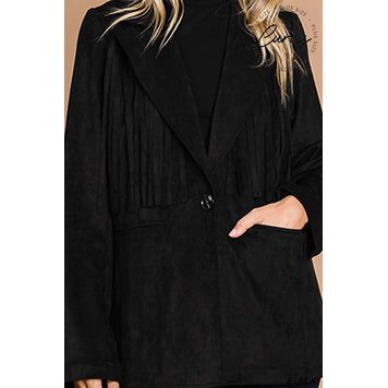 Faux Suede Tailor Jacket With Fringe Details
