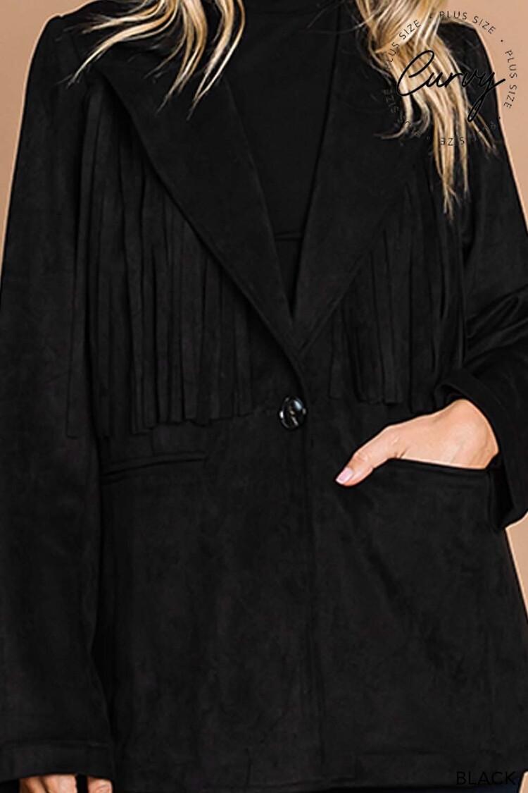 Faux Suede Tailor Jacket With Fringe Details