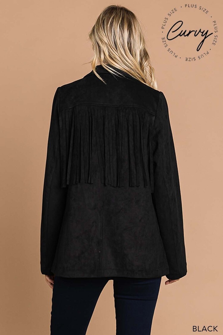 Faux Suede Tailor Jacket With Fringe Details