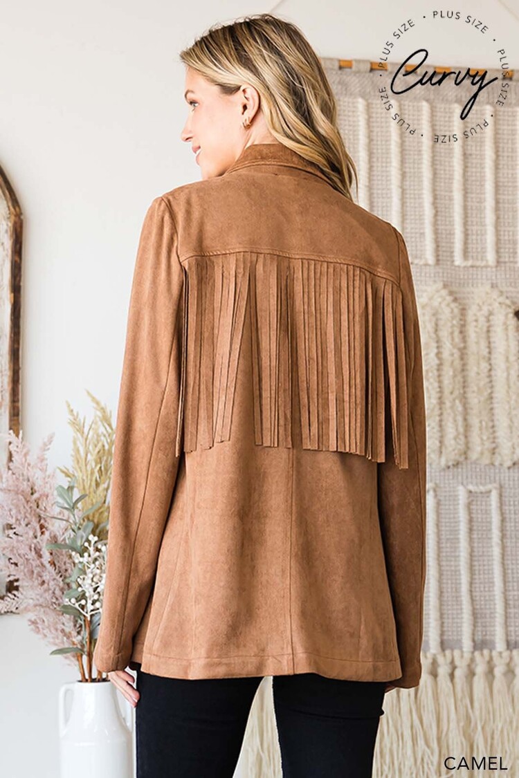 Faux Suede Tailor Jacket With Fringe Details