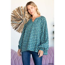 Fashion Go Cotton Voile Boho Tile Print Pullover Top