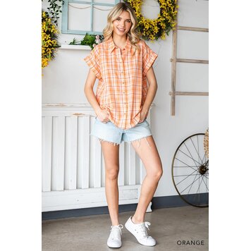 Fashion Go Cotton Yarn Dyed Checker Button Down Front Shirts