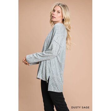 Printed V-Neck Long Sleeve Knit Top