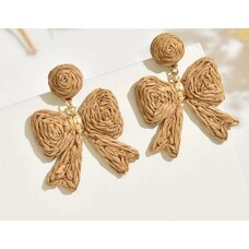 Raffia Bow Earrings - Beige