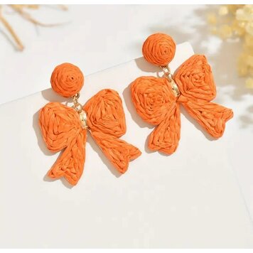 Raffia Bow Earrings - Orange