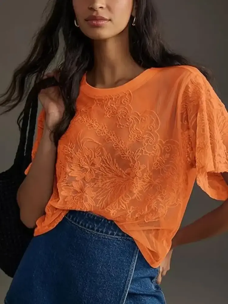 Orange Floral Print Tee