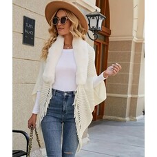 White Fur Collar Tassel Shawl