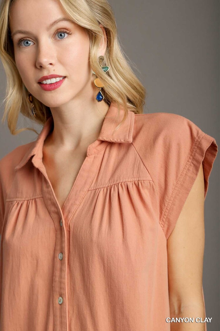 Umgee Collared A-Line Mid Button Tiered Short Dress