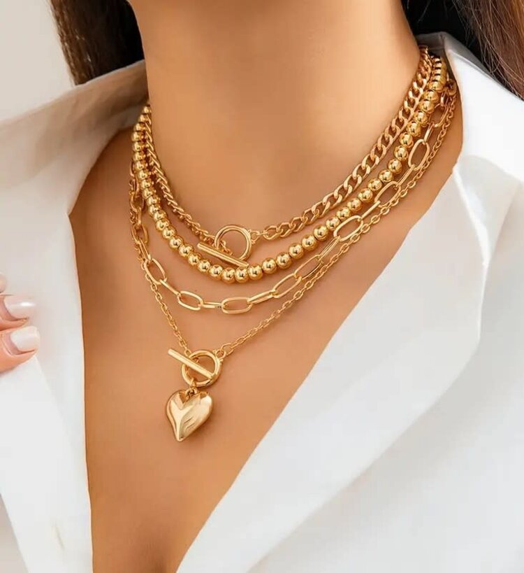 4 pcs Heart Pendant Necklace