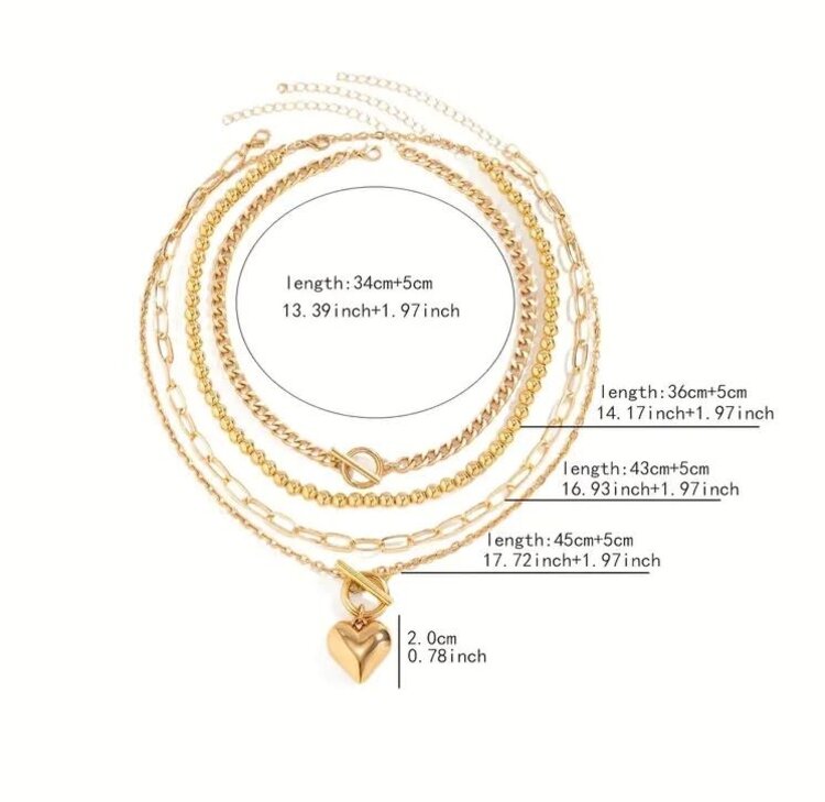 4 pcs Heart Pendant Necklace