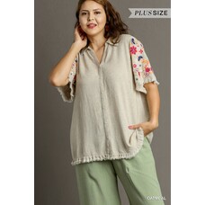 Umgee Linen Shirt with Embroidered Sleeves